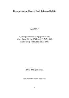 Correspondence and Papers of the Most Revd Richard Whately (1787-1863) Archbishop of Dublin 1831-1863