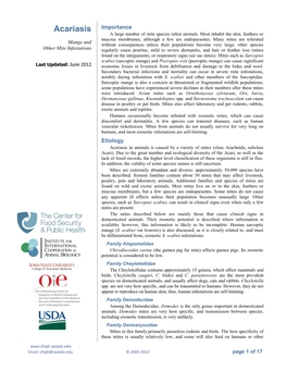 Acariasis Importance a Large Number of Mite Species Infest Animals