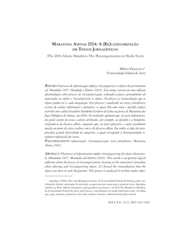 MARATONA ATENAS 2004: a (RE)CATEGORIZAÇÃO EM TEXTOS JORNALÍSTICOS (The 2004 Athens Marathon: the (Re)Categorization in Media Texts)