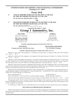 Group 1 Automotive, Inc. (Exact Name of Registrant As Specified in Its Charter) DELAWARE 76-0506313 (State Or Other Jurisdiction of (I.R.S