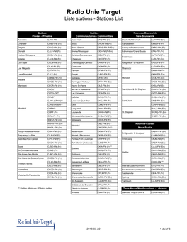 Radio Unie Target Liste Stations - Stations List