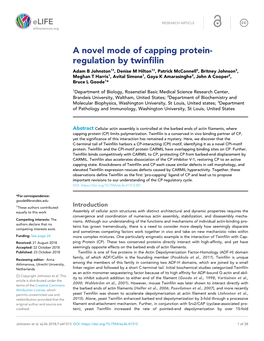 A Novel Mode of Capping Protein- Regulation by Twinfilin