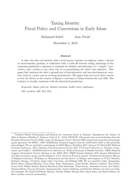 Taxing Identity: Fiscal Policy and Conversions in Early Islam