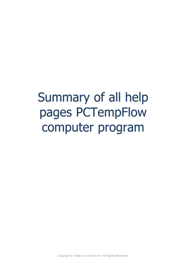 Summary of All Help Pages Pctempflow Computer Program