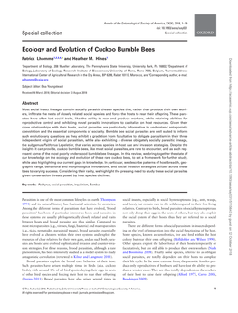 Ecology and Evolution of Cuckoo Bumble Bees