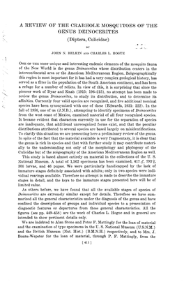 A REVIEW of the CRABHOLE MOSQUITOES of the GENUS DEINOCERITES R,” ,‘ (Diptera, Culicidae) R ,* by