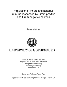 Regulation of Innate and Adaptive Immune Responses by Gram-Positive and Gram-Negative Bacteria