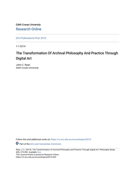 The Transformation of Archival Philosophy and Practice Through Digital Art