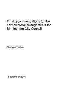 Final Recommendations for the New Electoral Arrangements for Birmingham City Council