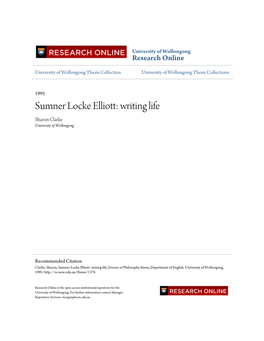 Sumner Locke Elliott: Writing Life Sharon Clarke University of Wollongong