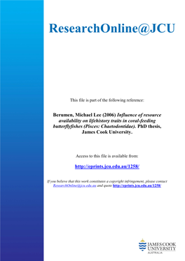 Influence of Resource Availability on Lifehistory Traits in Coral-Feeding Butterflyfishes (Pisces: Chaetodontidae)