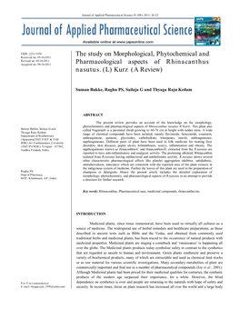 The Study on Morphological, Phytochemical and Pharmacological Aspects of Rhinacanthus Nasutus. (L) Kurz (A Review)