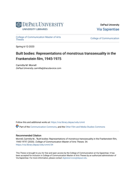 Representations of Monstrous Transsexuality in the Frankenstein Film, 1945-1975