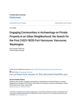 Engaging Communities in Archaeology on Private Property in an Urban Neighborhood: the Search for the First (1825-1829) Fort Vancouver, Vancouver, Washington