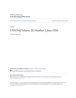 UWOMJ Volume 20, Number 3, June 1950 Western University