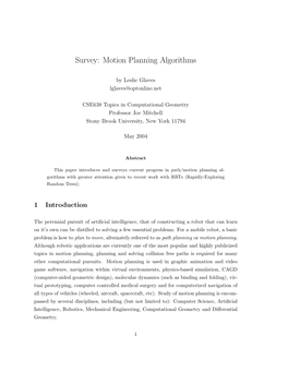 Motion Planning Algorithms