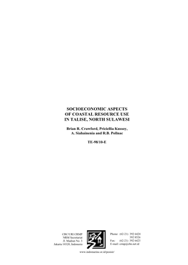 Socioeconomic Aspects of Coastal Resource Use in Talise, North Sulawesi