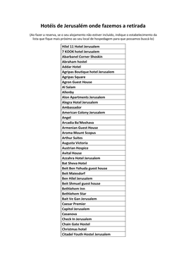 Hotéis De Jerusalém Onde Fazemos a Retirada