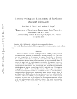 Carbon Cycling and Habitability of Earth-Size Stagnant Lid Planets Arxiv