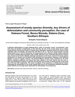 Assessment of Woody Species Diversity, Key