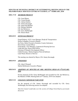 Minutes of Meeting of Letterkenny Electoral Area Committee, Held in the Fanavolty Hall, Fanad, Tuesday, 19Th November, 2013