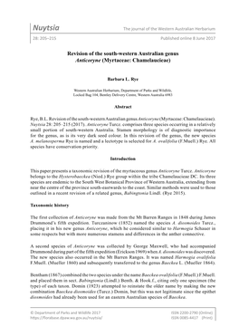 Nuytsia the Journal of the Western Australian Herbarium 28: 205–215 Published Online 8 June 2017