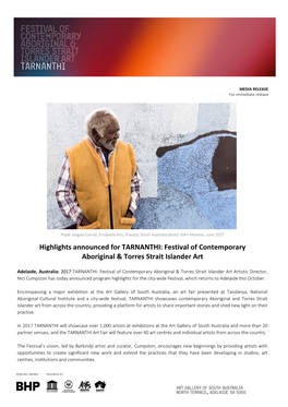 Highlights Announced for TARNANTHI: Festival of Contemporary Aboriginal & Torres Strait Islander Art