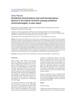 Case Report Combined Choroid Plexus Cyst and Choroid Plexus Lipoma in the Lateral Ventricle Causing Unilateral Ventriculomegaly: a Case Report