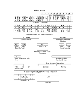 Cover Sheet Cs 0 0 0 0 3 9 5 8 7