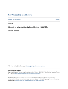 Memoir of a Kentuckian in New Mexico, 1848-1884