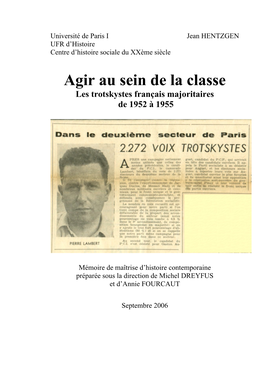 Agir Au Sein De La Classe Les Trotskystes Français Majoritaires De 1952 À 1955