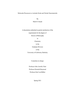 Molecular Precursors to Actinide Oxide and Nitride Nanomaterials By