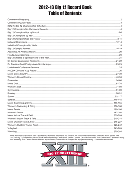 2012-13 Big 12 Record Book Table of Contents