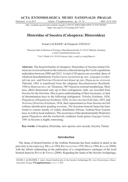 Histeridae of Socotra (Coleoptera: Histeroidea)