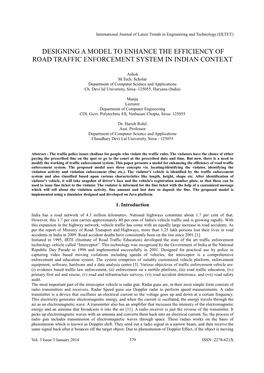 Designing a Model to Enhance the Efficiency of Road Traffic Enforcement System in Indian Context