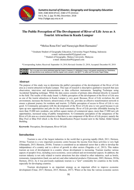 The Public Perception of the Development of River of Life Area As a Tourist Attraction in Kuala Lumpur