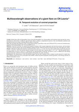 Multiwavelength Observations of a Giant Flare on CN Leonis*