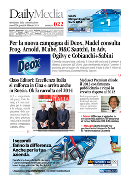 Per La Nuova Campagna Di Deox, Madel Consulta Frog, Arnold, Bcube, M&C Saatchi, in Adv, Ogilvy E Cobianchi+Sabini