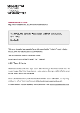 Westminsterresearch the CPGB, the Connolly Association and Irish