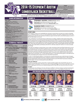 2014-15 Stephen F. Austin Lumberjack Basketball