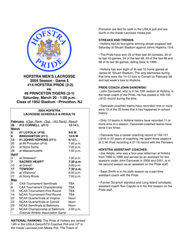 HOFSTRA MEN's LACROSSE 2004 Season