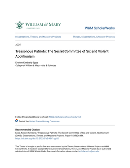 The Secret Committee of Six and Violent Abolitionism