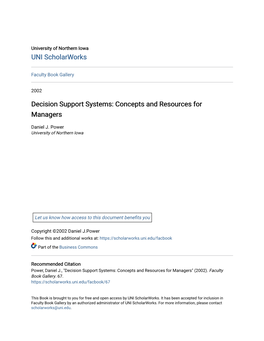 Decision Support Systems: Concepts and Resources for Managers