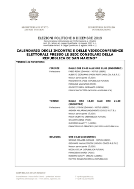 Elezioni Politiche 8 Dicembre 2019 Calendario Degli