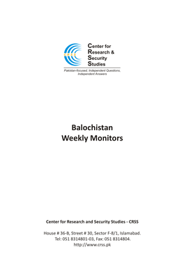 Balochistan Weekly Monitors Report.Pdf
