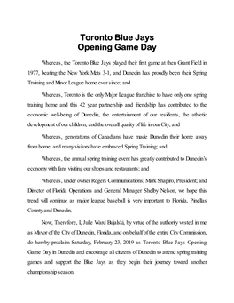 Toronto Blue Jays Opening Game Day