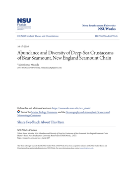 Abundance and Diversity of Deep-Sea Crustaceans of Bear Seamount, New England Seamount Chain Valerie Renee Miranda Nova Southeastern University, Vrmiranda26@Yahoo.Com