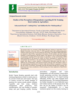 Studies of the Perception of Respondents Regarding KVK Training Intervention in Agriculture