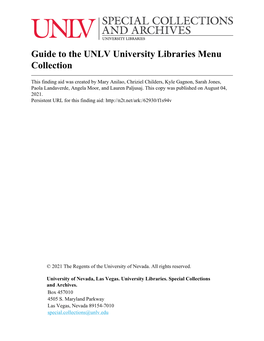 Guide to the UNLV University Libraries Menu Collection