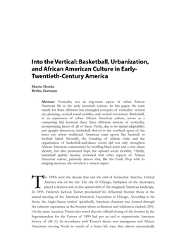 Basketball, Urbanization, and African American Culture in Early- Twentieth-Century America